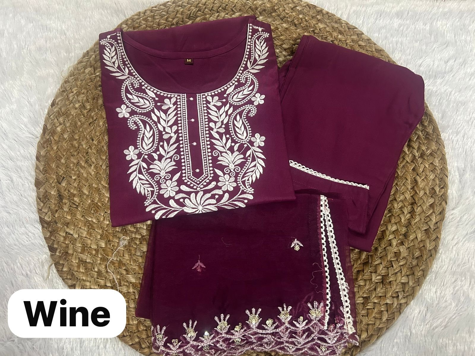 Wine Rayon Mirror Work Kurti Set